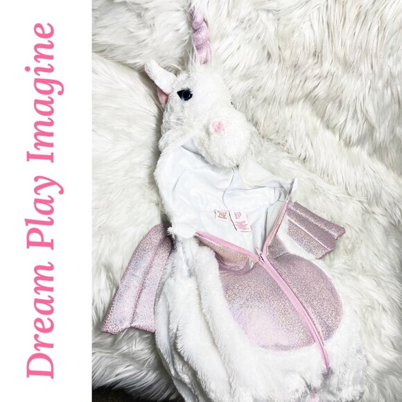 DREAM PLAY IMAGINE UNICORN COSTUME WHITE PINK WINGS HALLOWEEN BABY 6-9MOS - Picture 1 of 13